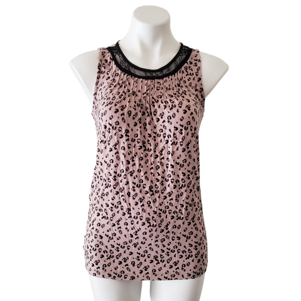 Ann Taylor LOFT Cheetah Print Lace Detail Sleeveless Top Size Small